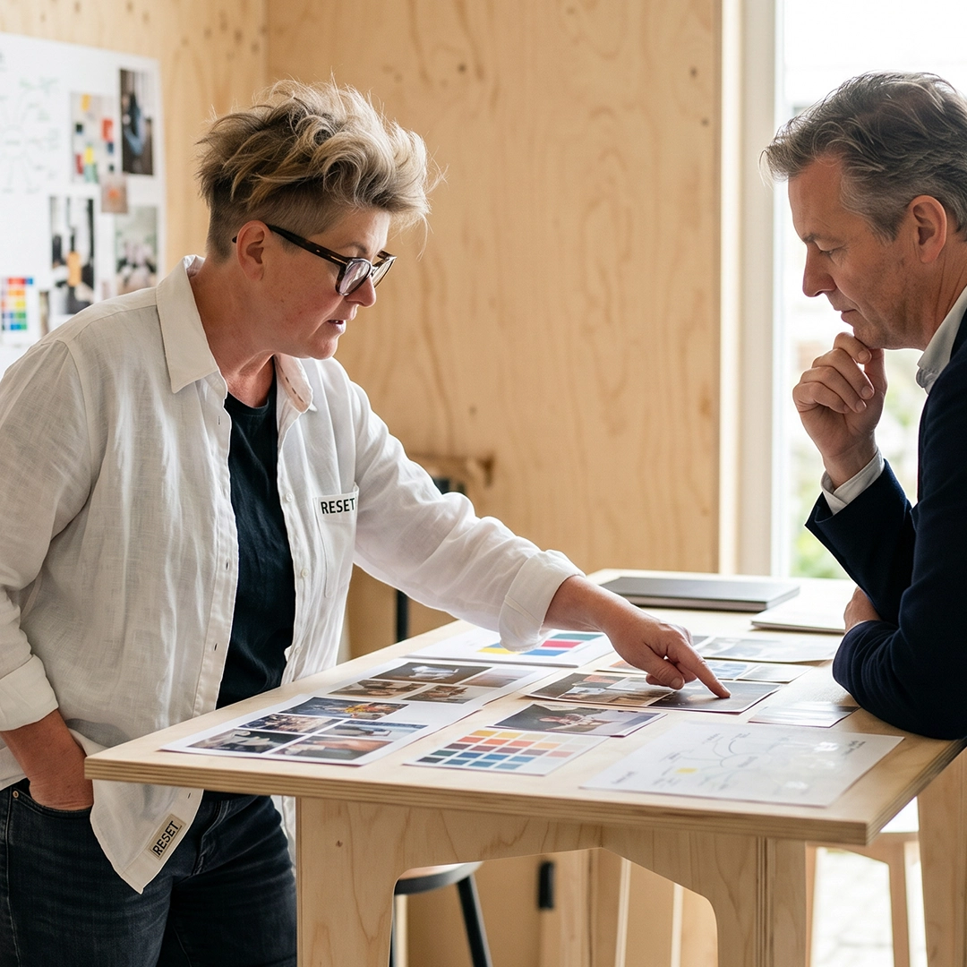 Annemarieke van Peppen tijdens een branding- en identiteitssessie met een opdrachtgever.